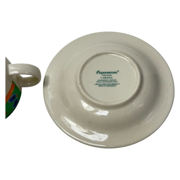 Royal Doulton Expressions Cabana Teacup & Saucer Fine China Green Blue Yellow - Picture 8 of 11